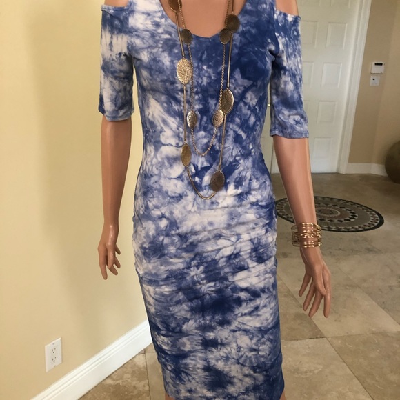 Tie Die Form Fitting Dress - Blue/White - Picture 5 of 14